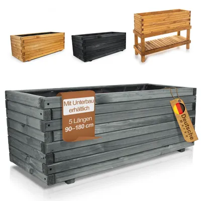 Produktbild von Pflanzkasten Holz mit Vlies 180x42x38cm anthrazit - XXL Blumenkasten rechteckig in 5 Größen aus imprägniertem Kiefernholz