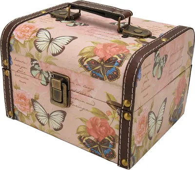 Produktbild von Schatztruhe, rosa Schmetterlingsmuster, exquisite Retro-Aufbewahrungsbox aus Holz mit Kunstleder für Mädchen und Frauen