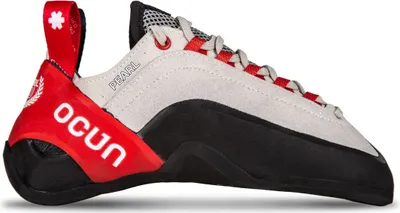 Schnür-Kletterschuh "PEARL" von Ocun in Grau und Rot; mit Gummisohle und atmungsaktivem Obermaterial.