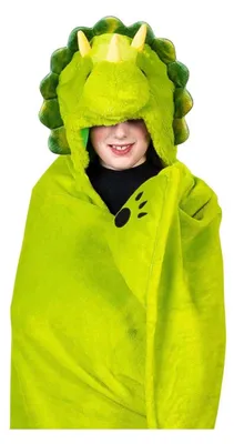 Produktbild von Noxxiez Kuscheldecke Fleece Dino mit Kapuze 130x100cm warm
