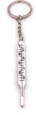 Imagen del producto de Llavero con termómetro, medidor de temperatura, color plateado, marca Onwomania