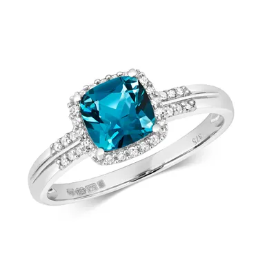 Produktbild von Eleganter 9 Karat (375) Weißgold Cluster Damen - Diamant Solitärring Brillant-Schliff 0.10 Karat mit London - Blautopas, 53 (16.9); TRS14863RSM
