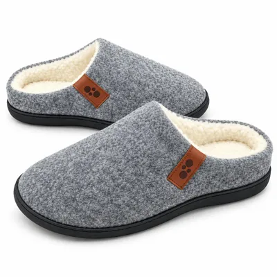 Produktbild von CRELIV Herren Hausschuhe gefüttert, warme Slip-On Pantoffeln für Zuhause, geschlossene Spitze, Grau, EU 42–43