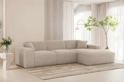 Produktbild von Ecksofa Designersofa CELES PREMIUM in Stoff Sven Cappuccino Ottomane Rechts