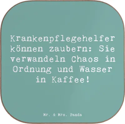 Produktbild von Mr. & Mrs. Panda Holzuntersetzer Spruch Krankenpflegehelfer Zauberer - Meeresbrise - Geschenk, kreative Geschenke, Wertschätzung, Tassen Untersetzer, Tassenuntersetzer