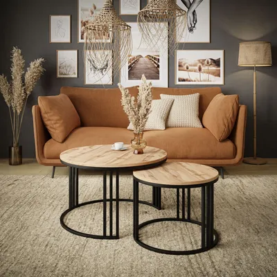 Produktbild von Runder Couchtisch 2in1 LORI LOFT, Schwarz / Wotan Eiche