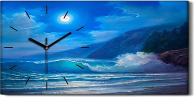 Produktbild von Wandbild Leinwand Bilder Wanduhr 60x30 Nachtsturm auf dem Meer welle Malerei - schwarze Hände