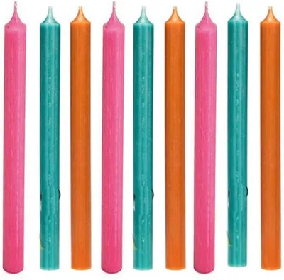 Obrázok produktu pre Caktula Luxe – dlhé večerné sviečky 28 cm, sada 9 ks „Happy“ – ružová, tyrkysová a oranžová