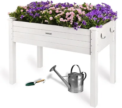 Obrázek produktu pro needs&wants® Dřevěný vyvýšený záhon pro zahradu balkon terasu, sada truhlíků na rostliny obdélníková úzká s fleecovou fólií, truhlík na bylinky deco