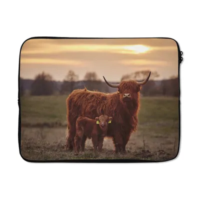 Produktbild von MuchoWow® Laptop Hülle 15 Zoll Schottische Highlander - Tiere - Landschaft - Sonnenuntergang - Kuh Laptoptasche - Laptoptasche - Sleeve - Rundum-Schutz