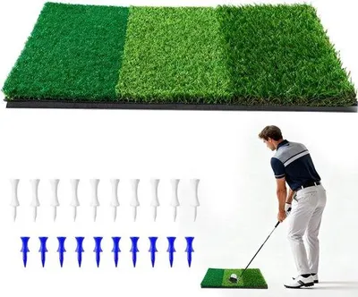 Image de Planche d'entraînement de golf - Terrain d'entraînement à 3 positions - 60 x 30 cm - Surface en gazon