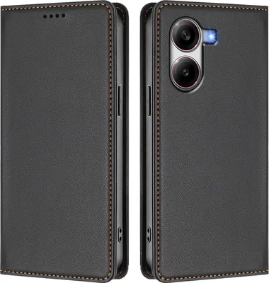 Image de Etui en cuir pour Xiaomi Poco X7 Pro, étui magnétique en cuirPolyuréthaneavec support Noir
