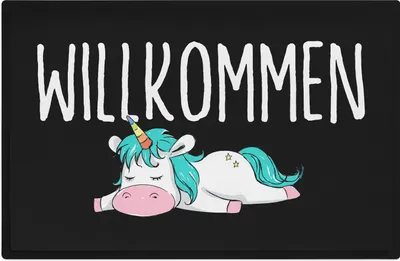 Produktbild von Trendation - Willkommen Fußmatte Einhorn Lustig Geschenk Frauen Fussmatte Innen und Außen-Bereich 60x40 cm