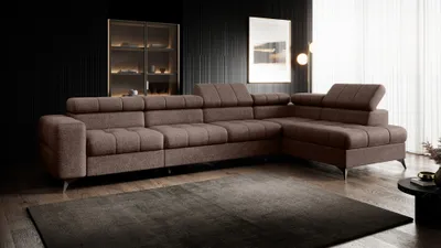 Productafbeelding van Eckbank, slaapbank, bank SPARKS MAX, bekleed met stof Infinity, bruin, met ottomane aan de rechterkant