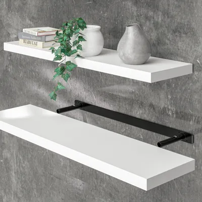 Image de CASARIA® Étagère murale flottante blanche 90 cm MDF robuste effet flottant support de fixation inclus étagère bois