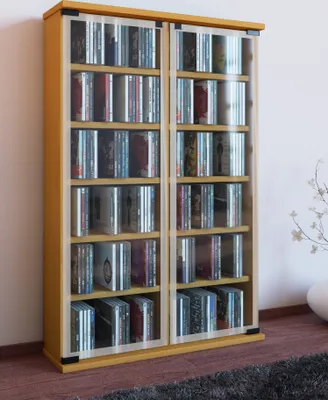 Produktbild von VCM CD Regal Holz | CD Schrank mit ESG-Sicherheitsglastüren für 300 CDs oder 130 DVDs 72-Videos | Maße: H. 92 x B. 60 x T. 18 cm | Elegantes DVD Regal | Blu ray Regal | CD Regal - Galerie