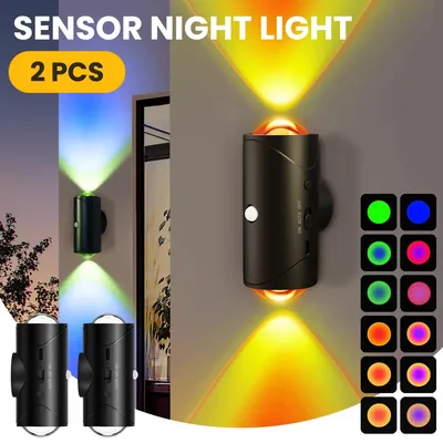 Image de Veilleuse LED - Lot de 2 - RGB - 8 modes d'éclairage - Détecteur de mouvement - Magnétique, avec câble USB - Noir
