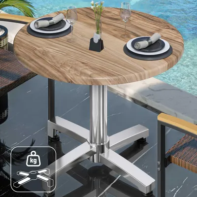 Produktbild von WBO | Bistro Außen Tisch | Ø:H 70 x 78,5 cm | Sheesham / Aluminium | Rund | Zusatzgewicht | Bistro Tisch Gastro Tisch