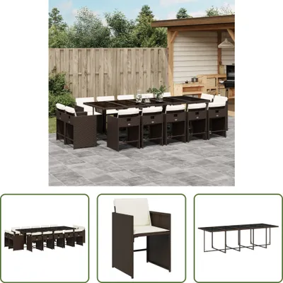 Produktbild von The Living Store 15-tlg. Garten-Essgruppe mit Kissen Braun Poly Rattan