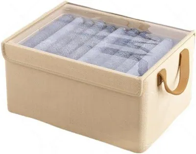 Obrázek produktu pro Skládací látková taška s průhledným okénkem, organizér s uchy (béžová, 40 × 27 × 21 cm)