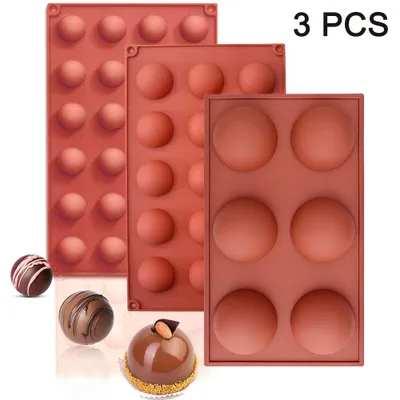 Produktbild von Halbkugelförmige Silikonform, Silikon-Schokoladenformen, 3er-Pack Backformen zur Herstellung von Schokolade, Kuchen, Gelee, Kuppelmousse (6 Mulden, 15 Mulden und 24 Mulden)
