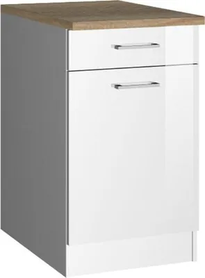 Produktbild von Held Möbel Unterschrank mit Schublade und Drehtür Mailand BxTxH 50 x 60 x 85 cm weiß hochglanz zerlegt Anschlag reversibel 410.6210