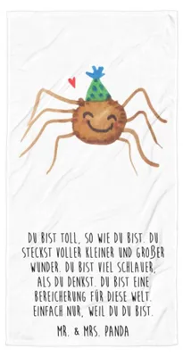 Produktbild von Mr. & Mrs. Panda Reisehandtuch Spinne Agathe Party - Weiß - Geschenk, Duschtuch, Großes Handtuch, Strandtuch, Wunder, Badehandtuch, Motivation, Glück, Duschhandtuch