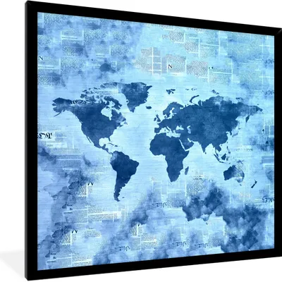 Produktbild von MuchoWow® MuchoWow® Gerahmtes Poster Weltkarte - Abstrakt - Blau 40x40 cm - Poster mit zchwarzem Bilderrahmen - Mit Rahmen - Wanddekoration Schlafzimmer