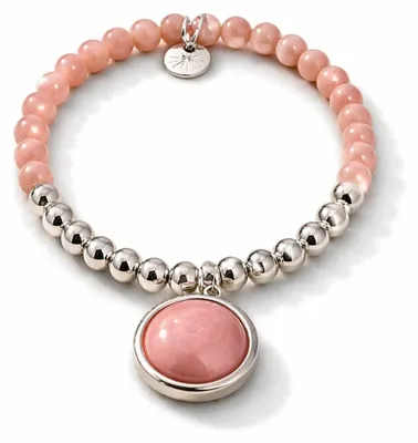 Immagine prodotto di Bracciale elastico con pendente delicato, disponibile nei colori rosa, grigio e argento. Design elegante, marca Biba – modello rosa