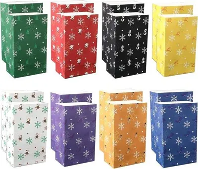 Produktbild von Kerstcadeauzakken aus Papier - Geschenkzettel für Süßigkeiten und Schokolade - Weihnachtsgeschenkbeutel (16 Stück)