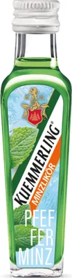 A bottle of Kümmerling Pfefferminz liqueur against a white background.