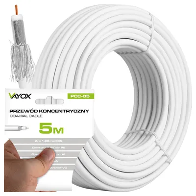 Immagine prodotto di Cavo coassiale RG6U PCC-5 Vayox | 5 m | Bianco