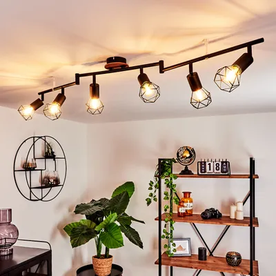Produktbild von Borio »Borio« 6-flammige Deckenlampe aus Metall/Holz in Schwarz/Braun