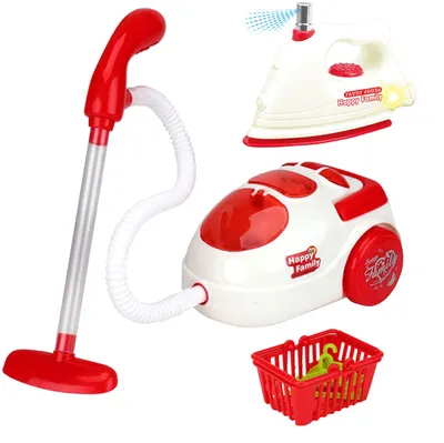 Zdjęcie produktu dla Woopie mini zabawkowy odkurzacz, żelazko i kosz na pranie - zabawkowy zestaw do sprzątania - zabawkowe żelazko - zestaw 3 w 1