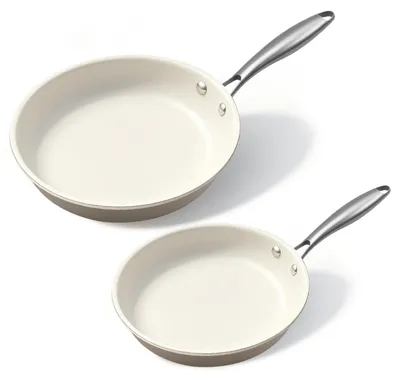 Obrázok produktu pre Nepriľnavá panvica s keramickým povrchom, priemer 23 cm a 27 cm | Vhodná na všetky typy sporákov | Vhodná do umývačky riadu