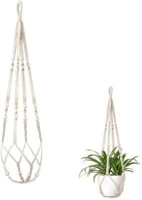 Image de Unyqoos® : Suspension macramé pour plantes – pot de fleurs en corde de coton, environ 90 cm, universel pour intérieur et balcon