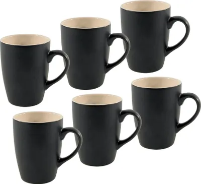 Produktbild von 1.06 Porcelánový hrnek na kávu - sada 6 kusů - barva: černá / vnitřek: béžová