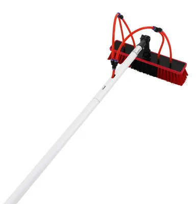 Produktbild von Fenster- und Solarpanel-Reinigungsbürste - Teleskop-Wasserbürste - Länge 1–9,2 m - 35 cm Bürstenkopf - 20 m Schlauch - 180° schwenkbarer Kopf - Rot