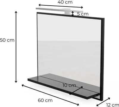 Zdjęcie produktu dla Czarne Lustro Łazienkowe z Oświetleniem LED, Lustro Łazienkowe Ścienne z Półką