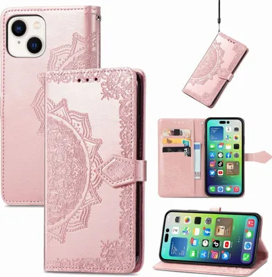 Immagine prodotto di Custodia König Design compatibile con Apple iPhone 15 Plus, realizzata in ecopelle, color rosa oro