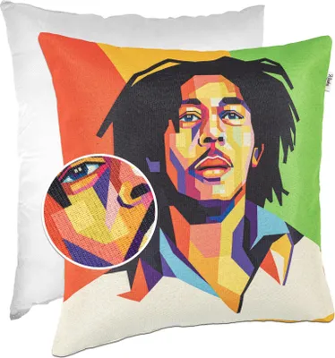 Produktbild von Dekokissen 40x40cm Kissenhülle mit Füllung Designer Kissenbezug mit Reißverschluss Bob Marley Gobelin bunt