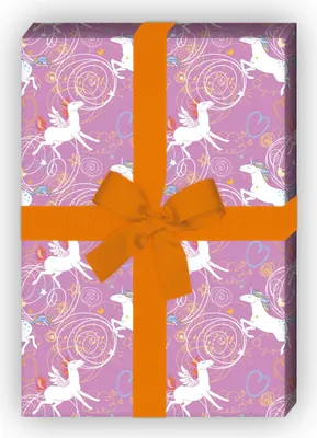 Produktbild von Einhorn Geschenkpapier mit Herzen auf rosa - G7646, 32 x 48cm