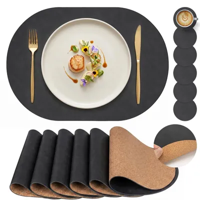 Produktbild von Ovale Platzsets und Untersetzer Set von 6 - Hochwertiges Kunstleder