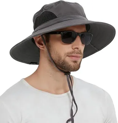 Produktbild von Sonnenhut Herren, UPF 50+ UV-Schutz Faltbar Sommerhut Wanderhut Safari Hut für Damen, Breite Krempe Atmungsaktiv Outdoor Sonnenschutz Hut Anglerhu