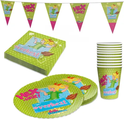 Produktbild von Bibi Blocksberg 41-tlg. Partyset Teller Becher Servietten Wimpelkette Deko
