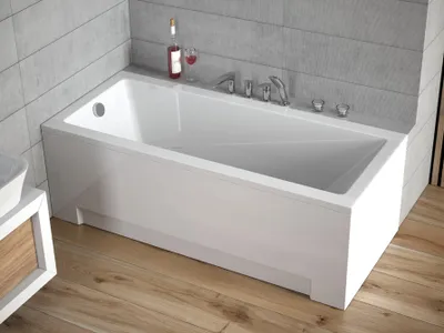 Produktbild von MEGA Badewanne Bessco MODERN 160x70 mit Füßen, mit Siphon CLICK-CLACK und Schürze (1x kurz, 1x lang - zwei Seiten)