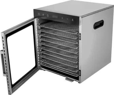 Immagine prodotto di Essiccatore per alimenti - Deidratatore professionale - 10 livelli, 10 vassoi - 800 W - Acciaio inossidabile - Temperatura regolabile da 30 a 90 °C - Argento
