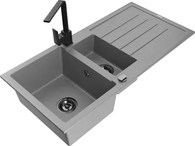 Produktbild von Mexen Andres 1,5-Becken-Granitspüle mit Abtropffläche und Mischbatterie Rita, Grau - 6515-71-670300-70-B