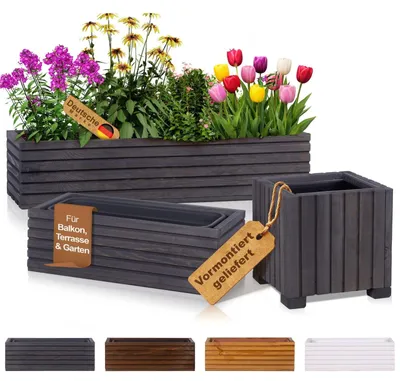 Produktbild von BOOGARDI Blumenkasten Holz mit Einsatz · 64x20x14cm Anthrazit · Blumenkästen in 3 Größen & 4 Farben Pflanzkasten für Balkon & Terrasse Pflanzkübel