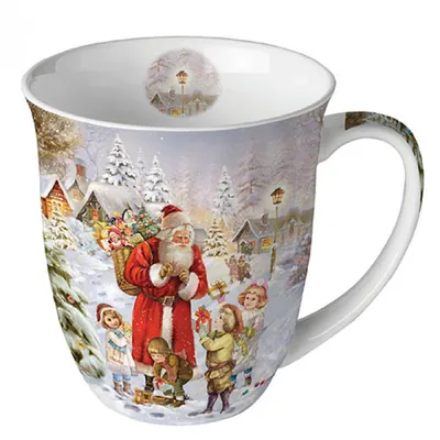 Produktbild von Tasse aus Porzellan Santa bringing Presents - Nostalgie mit Kinder und Santa 0,4L, Höhe 10,5cm
